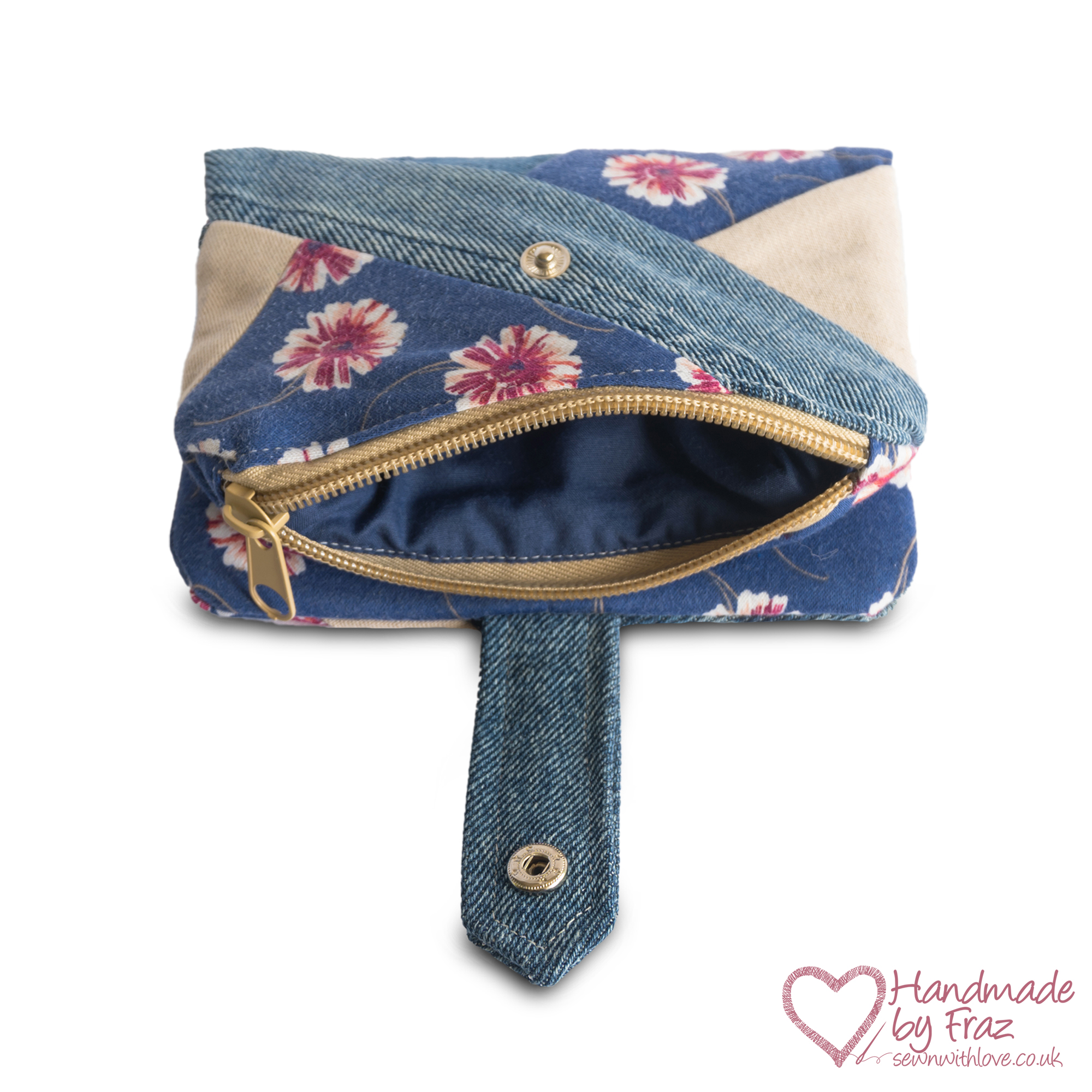 Patchwork Denim & Flower Purse Coin Pouch