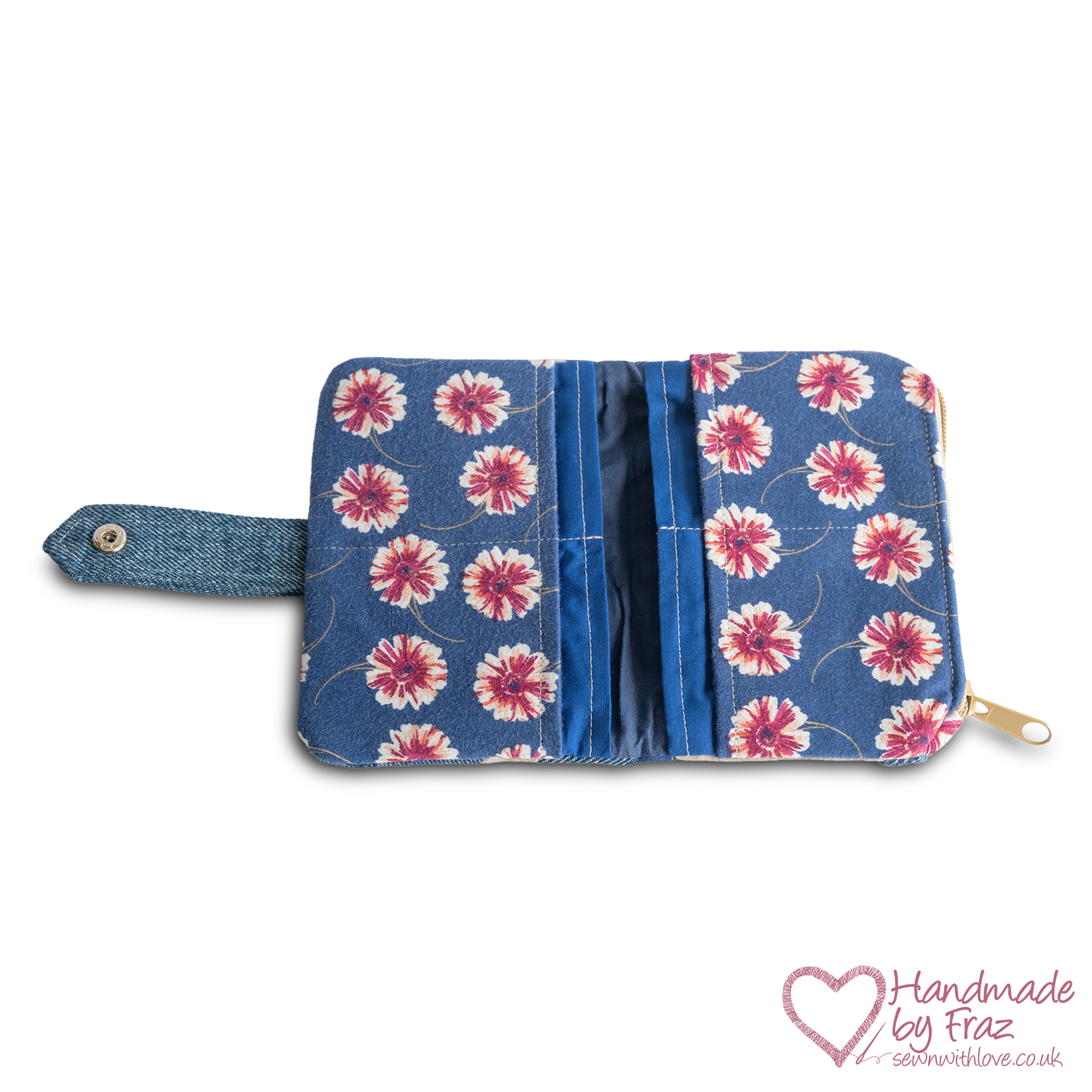 Patchwork Denim & Flower Purse Card Slots