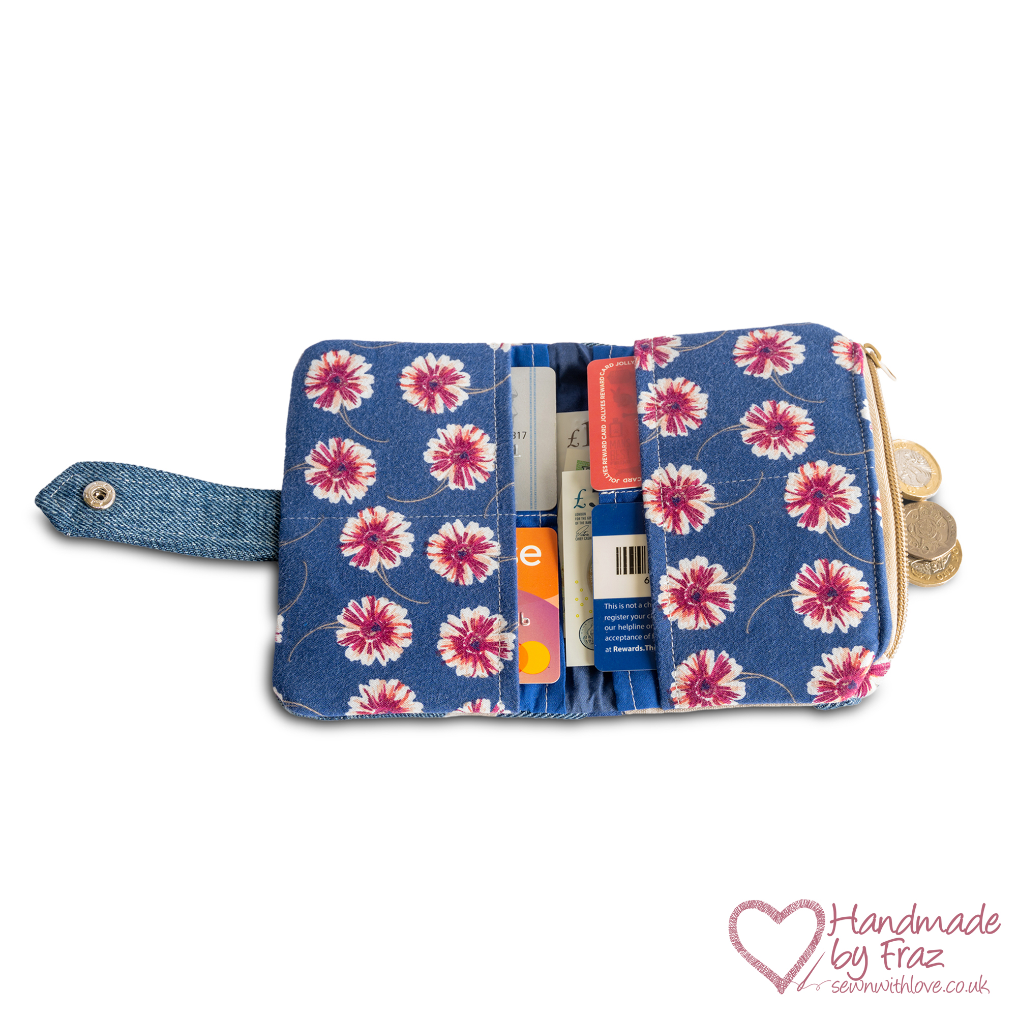 Patchwork Denim & Flower Purse with contents