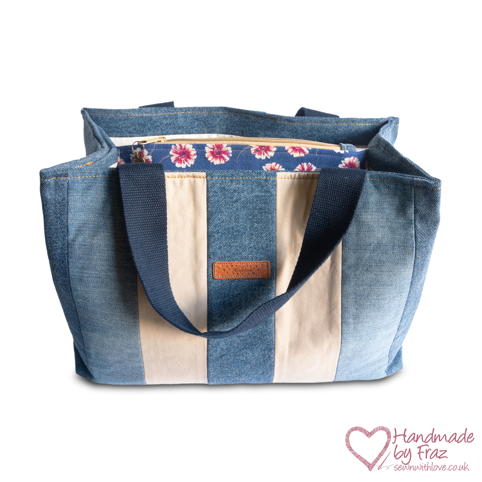 Denim Multi Pocket Tote Bag Side View