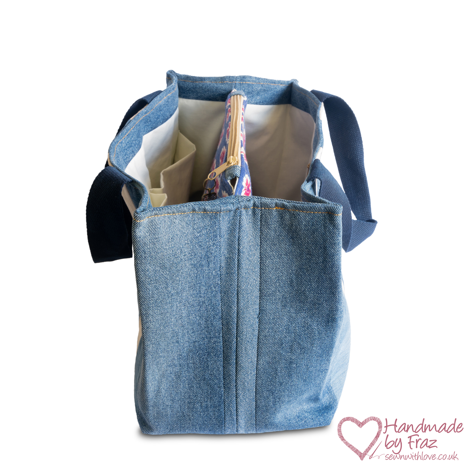 Denim Multi Pocket Tote Bag End View