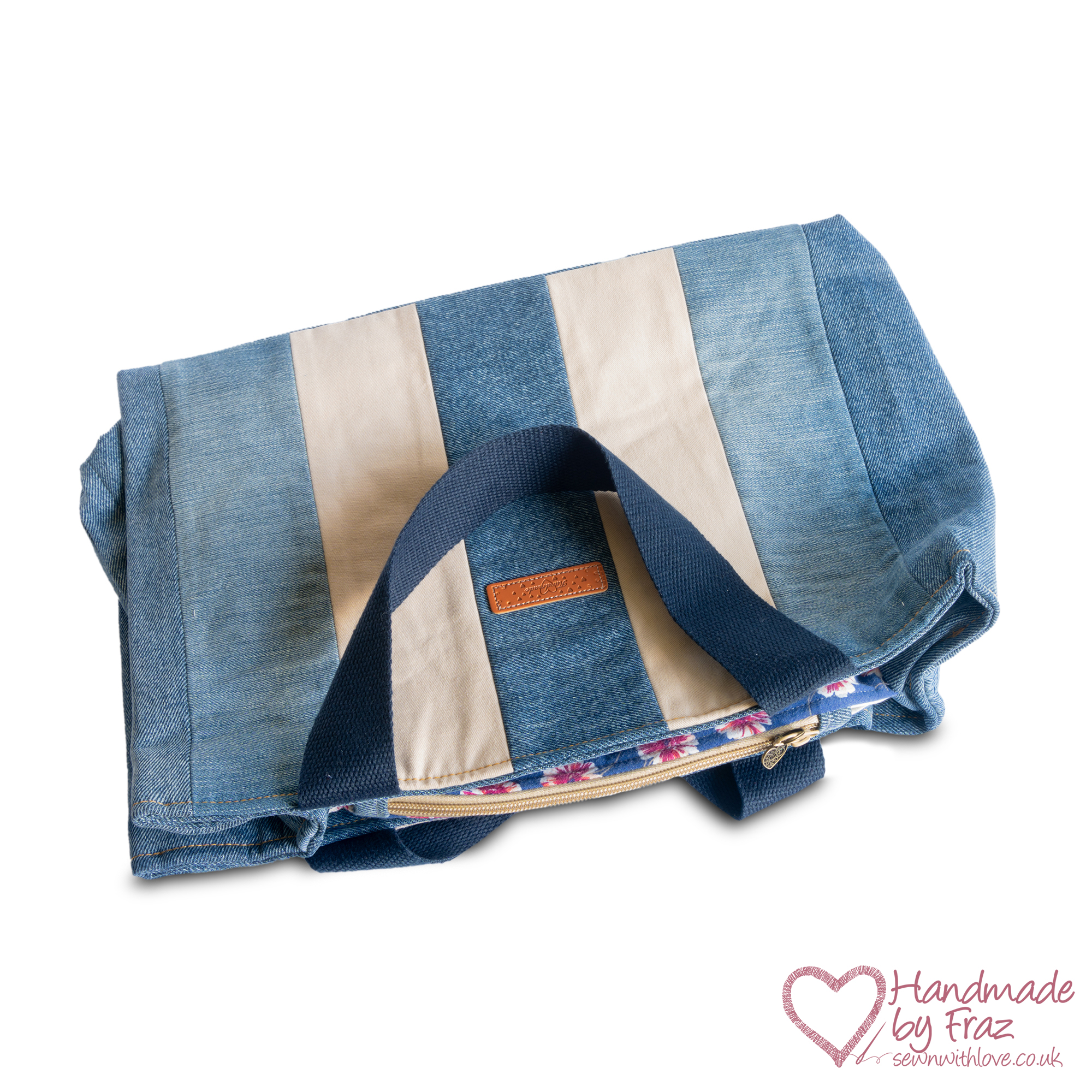 Denim Multi Pocket Tote Bag Folds Flat