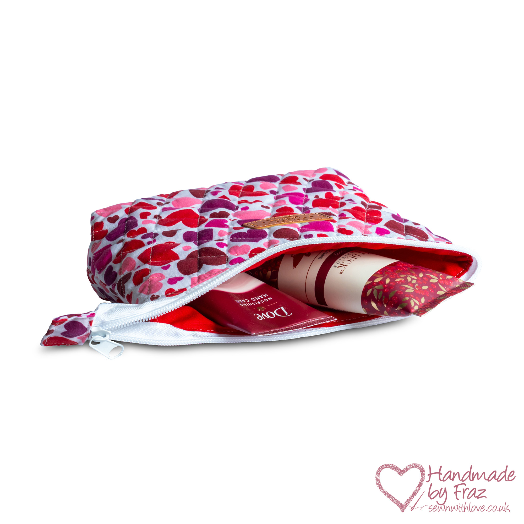 Quilted Hearts Make-Up Travel Zipper Pouch