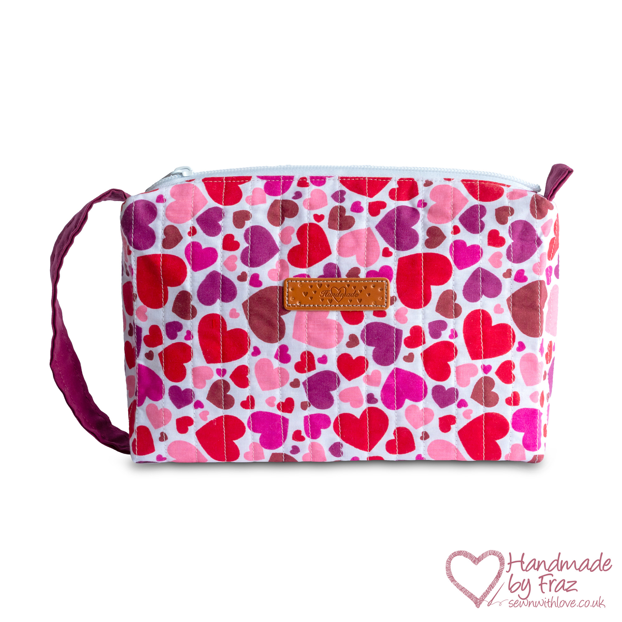 Quilted Hearts Make-Up & Travel Zipper Pouch with Strap Handle