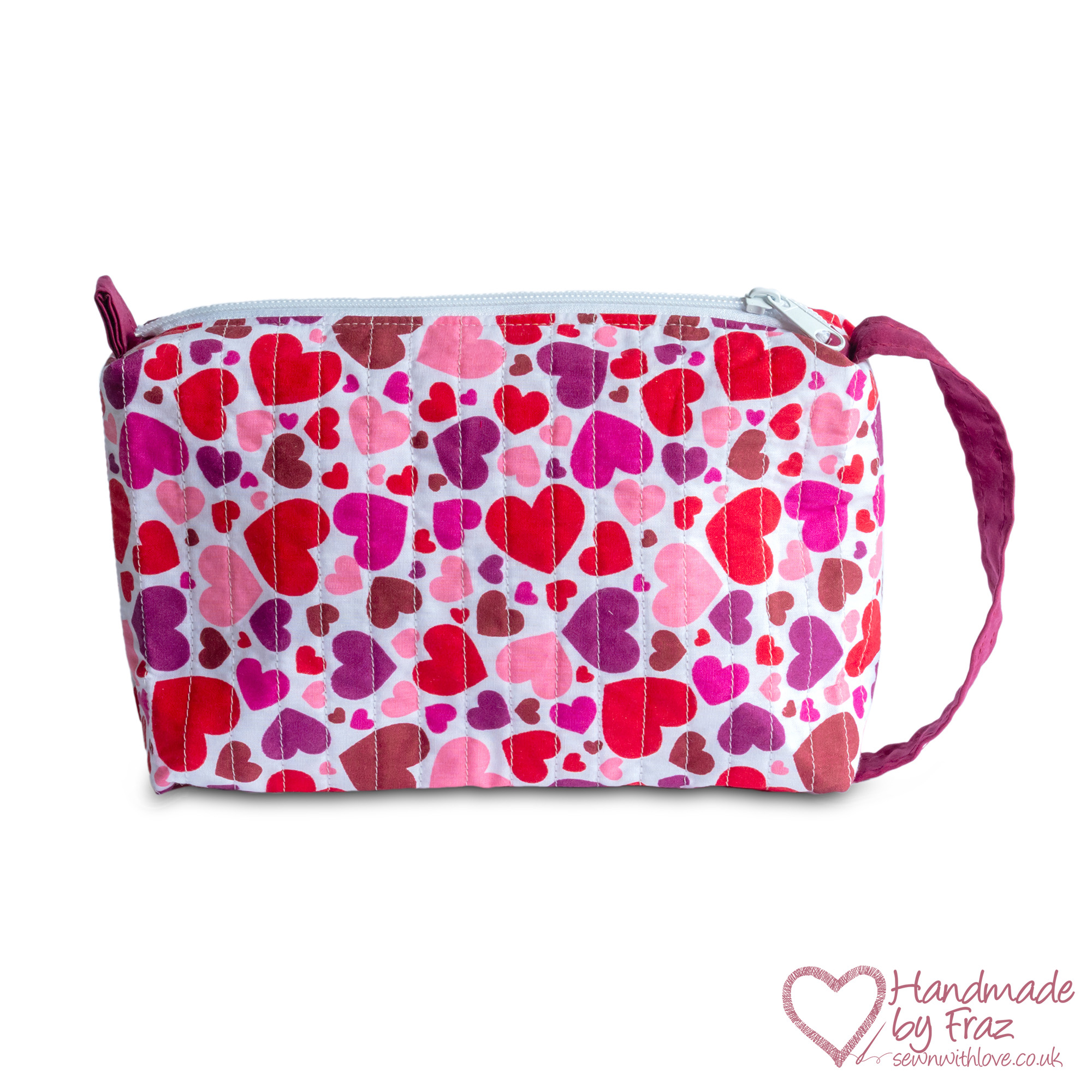 Quilted Hearts Make-Up & Travel Zipper Pouch with Strap Handle