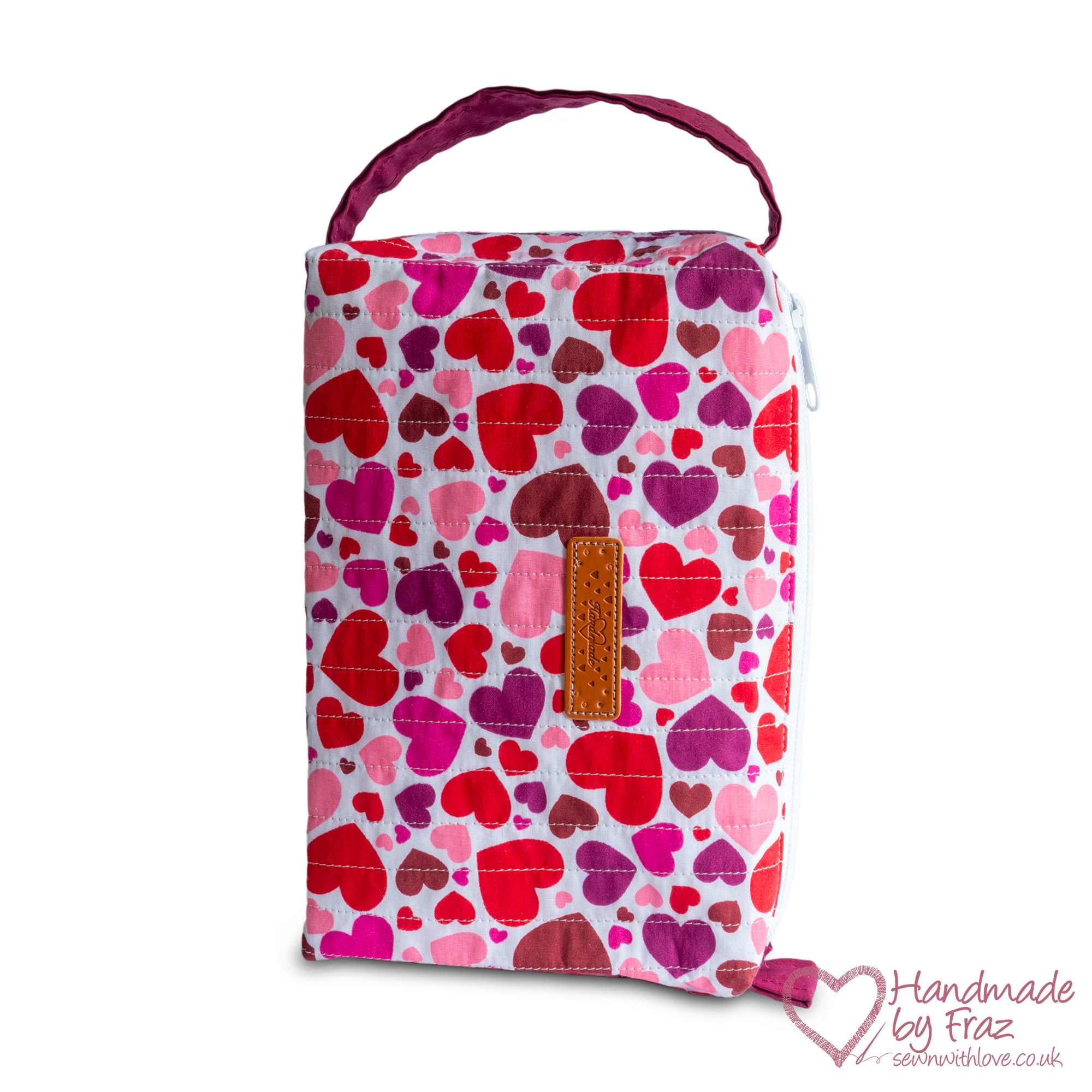 Quilted Hearts Make-Up & Travel Zipper Pouch with Strap Handle