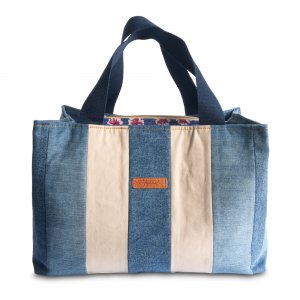 Handmade Denim & Flowers Multi-Pocket Tote